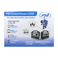 Слънчева фотоволтаична система GreenHouse H200, литиево-йонна батерия, 3 крушки, USB / 12V / 230V / 200W, портативен, слънчев панел